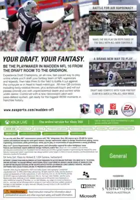 Madden NFL 16 (USA) box cover back